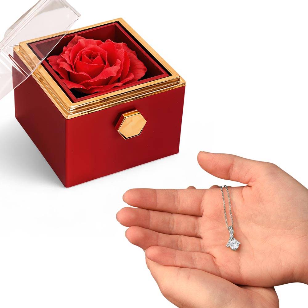 For Her-Alluring  Necklace with rotating Rose Box