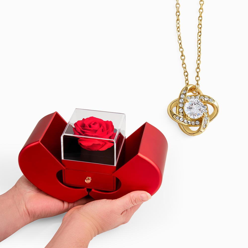 Love Knot Necklace and Red Heart Rose Box Gift Set