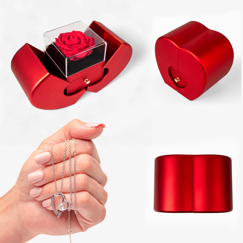 Forever Love Necklace and Red Heart Rose Box gift set
