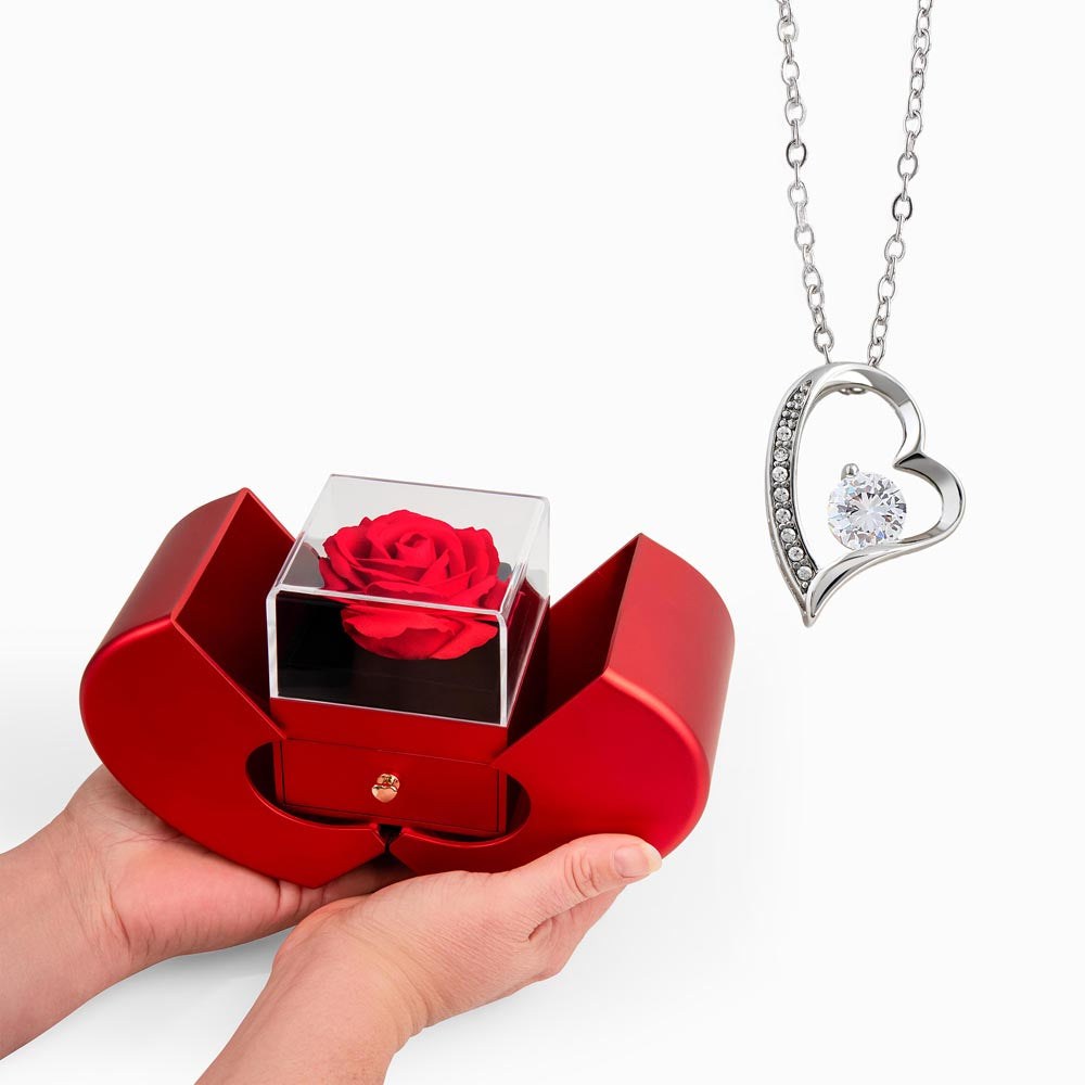 Forever Love Necklace and Red Heart Rose Box gift set