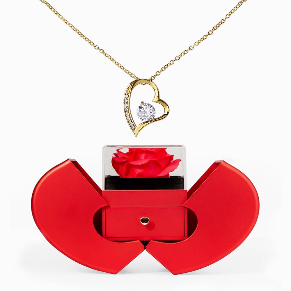 Forever Love Necklace and Red Heart Rose Box gift set