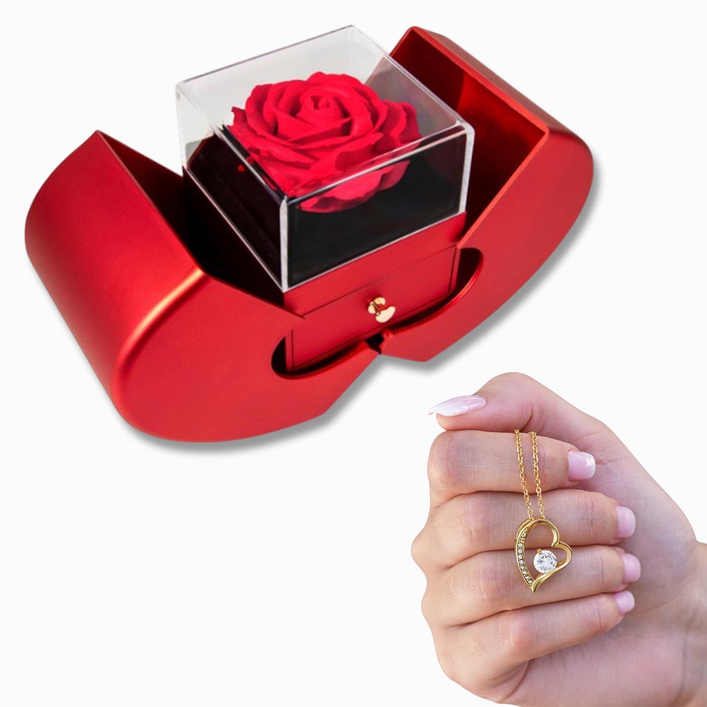 Forever Love Necklace and Red Heart Rose Box gift set
