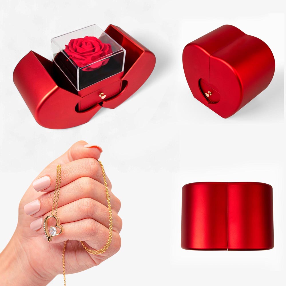 Forever Love Necklace and Red Heart Rose Box gift set