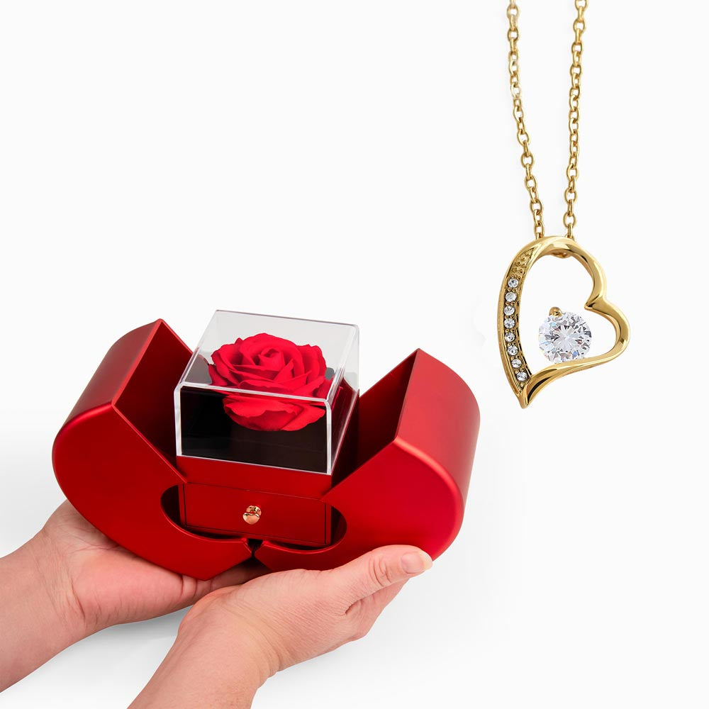 Forever Love Necklace and Red Heart Rose Box gift set