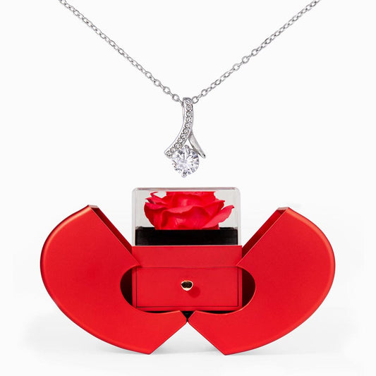 Alluring Beauty Necklace and Red Heart Rose Box gift set