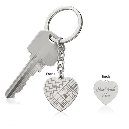 Engraved Heart Map Keychain – Where Our Story Began