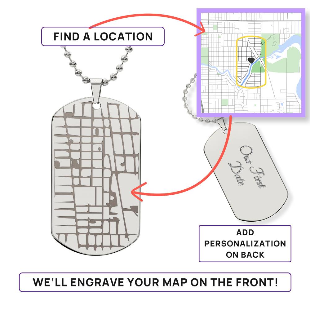 Engraved Map Dog Tag Necklace – Where Our Story Began