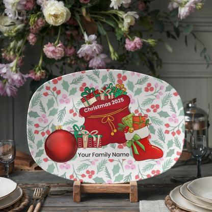 10”x14” Platter-Holiday stocking, ornament and santa's bag