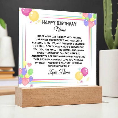 Acrylic Square Plaque-Personalized Sister Birthday