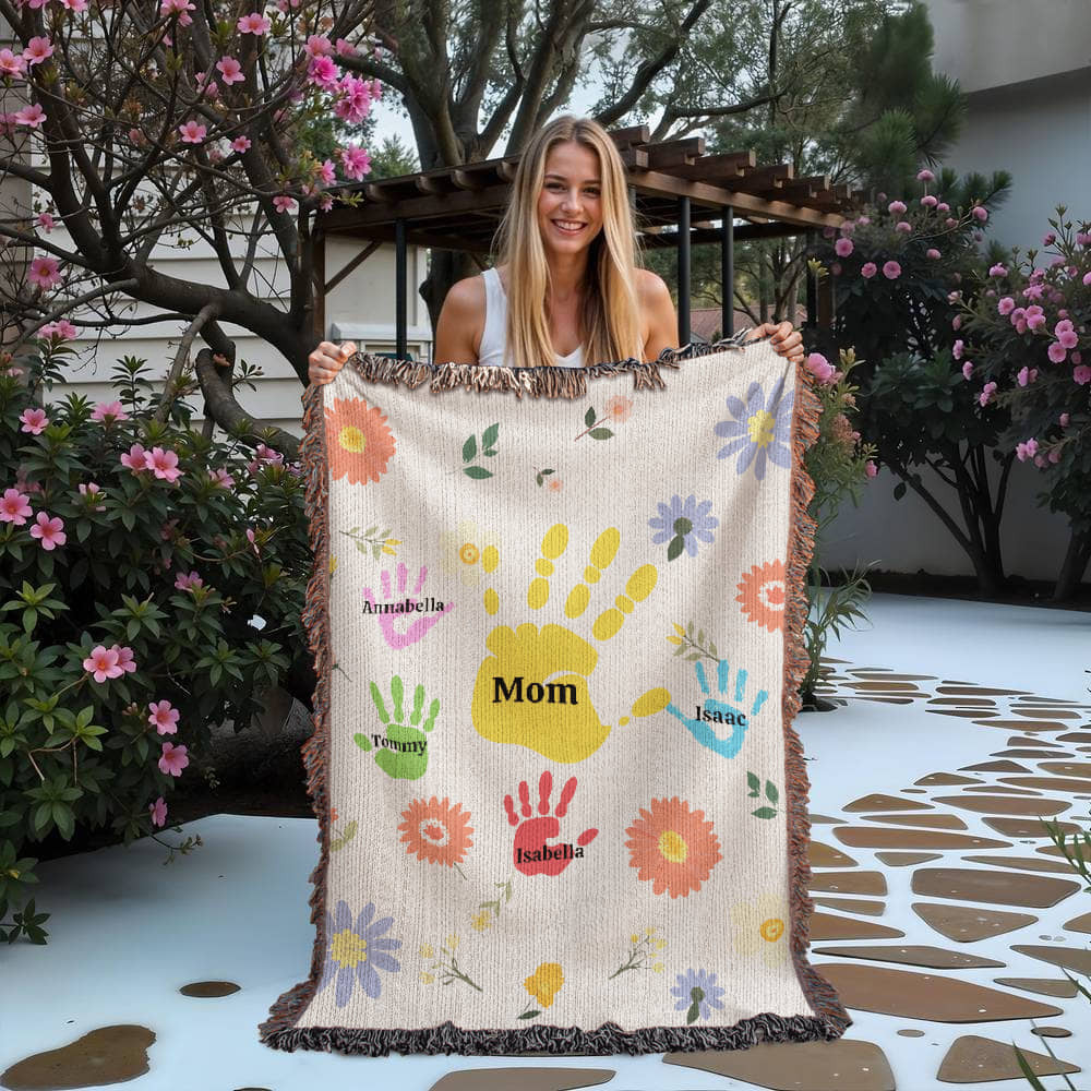 Mom-Personalized with Kid's name(s)-Artwork Heirloom Woven Blanket 2