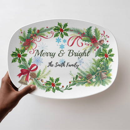 10”x14” Platter-Personalized Merry & Bright Holiday