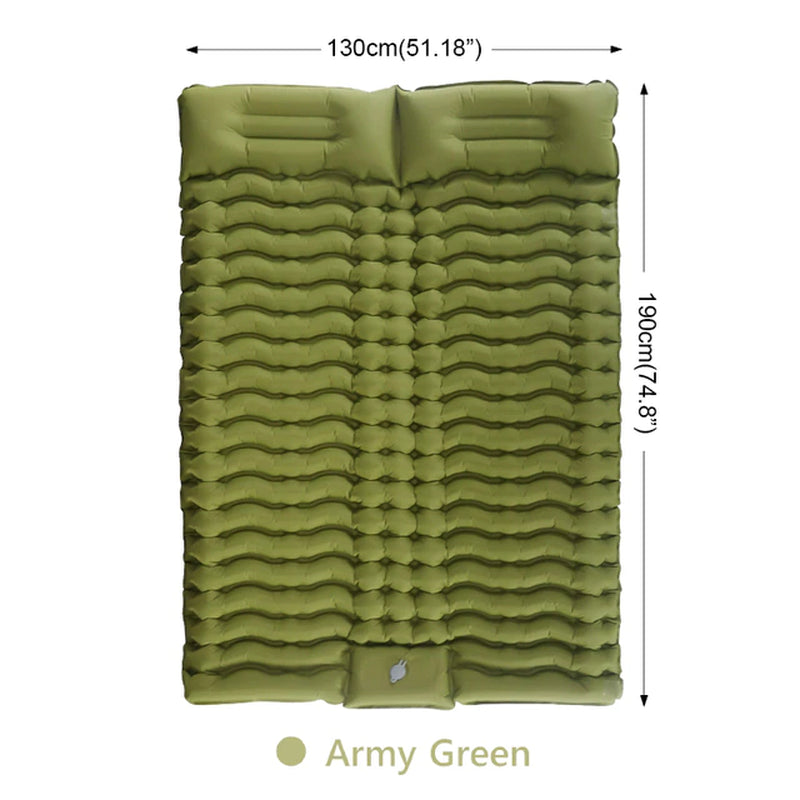 Double Sleeping Self-Inflating Mat Sleeping Mattress with Pillow - Essential Home Zone Essential Home Zone Army Green Double Sleeping Self-Inflating Mat Sleeping Mattress with Pillow