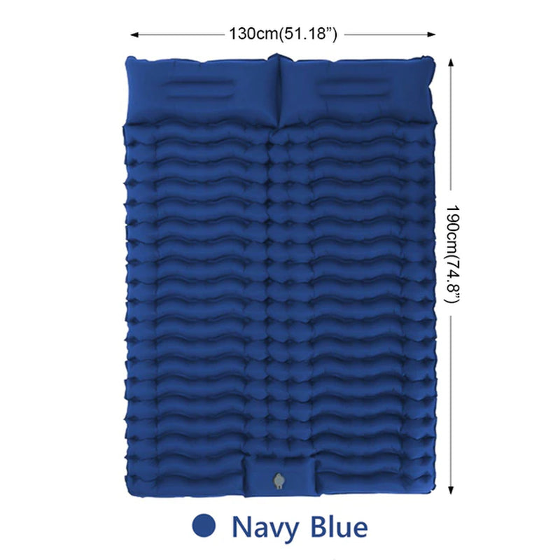 Double Sleeping Self-Inflating Mat Sleeping Mattress with Pillow - Essential Home Zone Essential Home Zone Navy Blue Double Sleeping Self-Inflating Mat Sleeping Mattress with Pillow