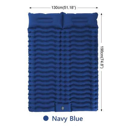 Double Sleeping Self-Inflating Mat Sleeping Mattress with Pillow - Essential Home Zone Essential Home Zone Navy Blue Double Sleeping Self-Inflating Mat Sleeping Mattress with Pillow