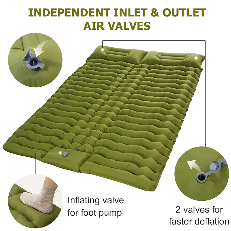 Double Sleeping Self-Inflating Mat Sleeping Mattress with Pillow - Essential Home Zone Essential Home Zone Double Sleeping Self-Inflating Mat Sleeping Mattress with Pillow